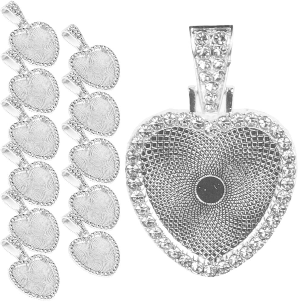 7494 Rhinestone Bezel Pendant Trays Set 12 Sets Heart Shaped Pendant Trays